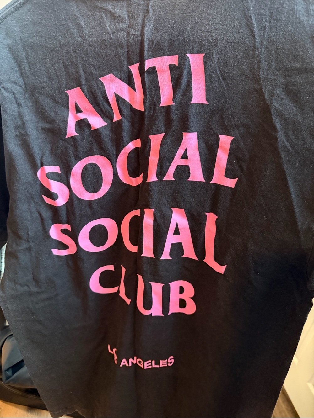 Anti Social Social Club Black Tee with Pink Chest Logo - Picture 2 of 2